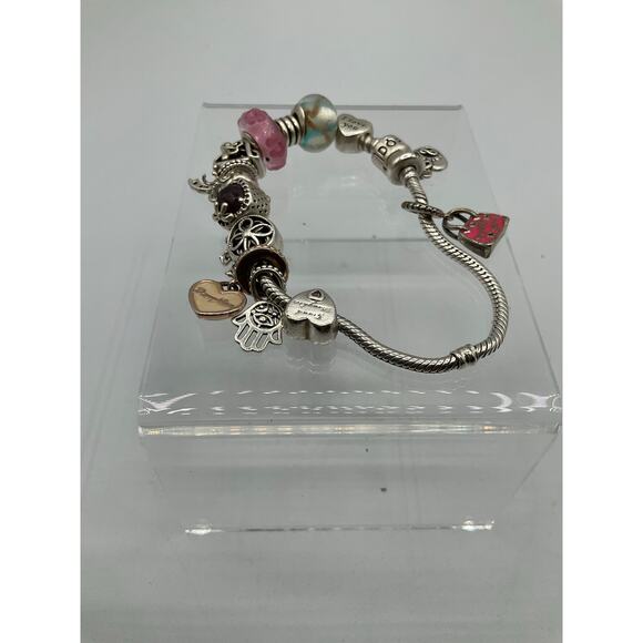 Pandora Bracelet with 15 Mixed Charms, *please READ*, about 7.5 inches - Picture 1 of 4